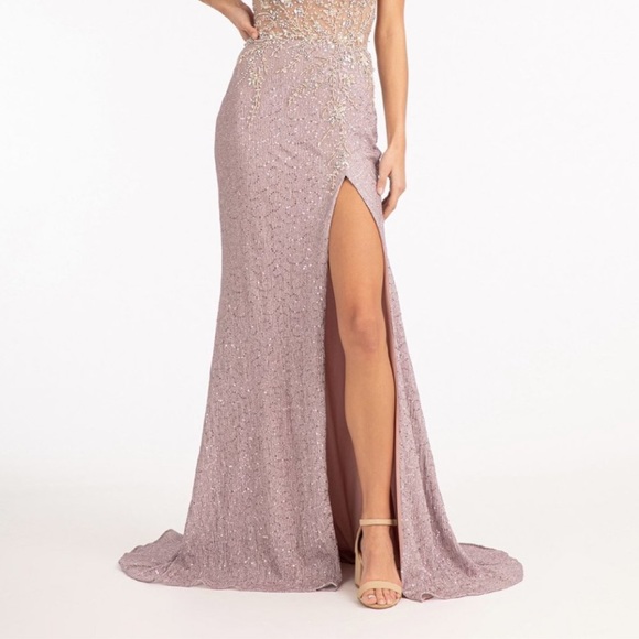 Gls rose gold prom dress with slit - Picture 4 of 6